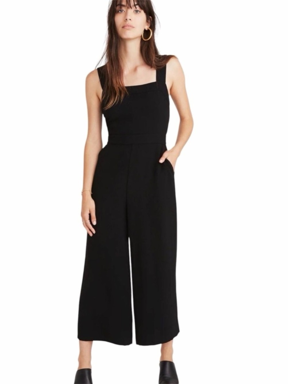 Madewell Black Open Back Tie Jumpsuit Wide Leg Cropped Size 2